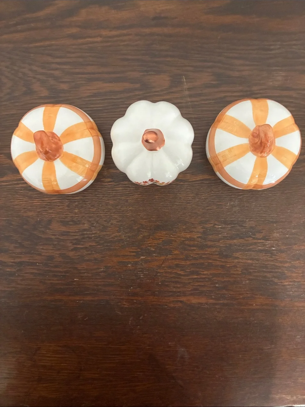 NWT- Hello Fall & Orange & White Striped Ceramic Pumpkins Trio